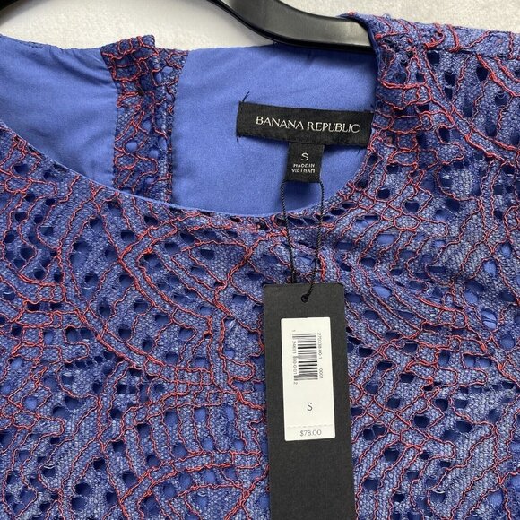 Banana Republic Lace Overlay Long Sleeve Round Neck Blouse Women Small Blue New - Picture 9 of 16